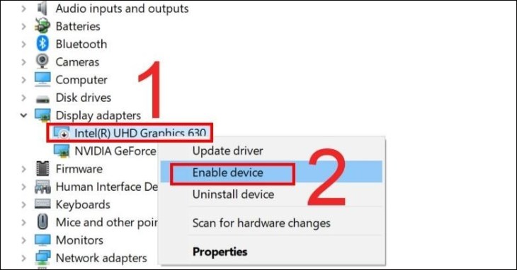 Nhấn chọn adapter màn hình một lần nữa để chọn Enable Device