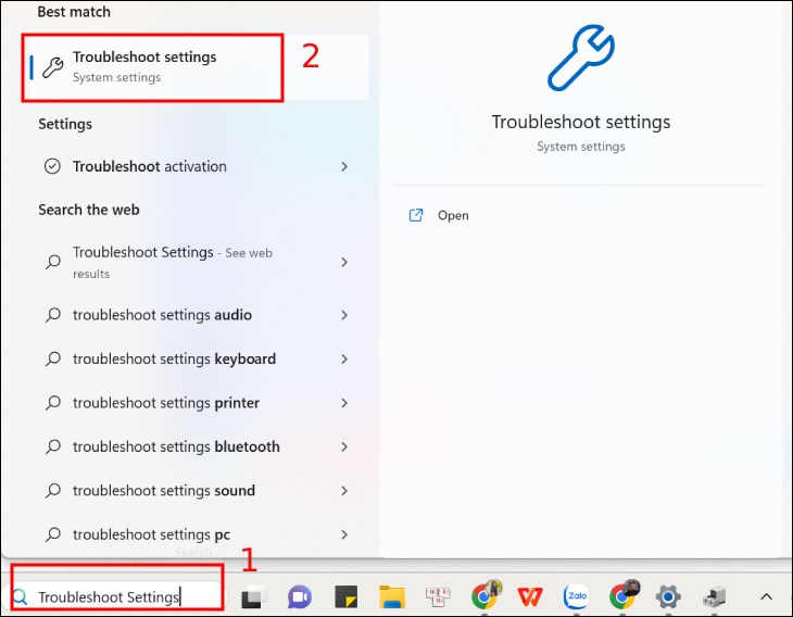 Nhập Troubleshoot Settings > Sau đó chọn Troubleshoot Settings.