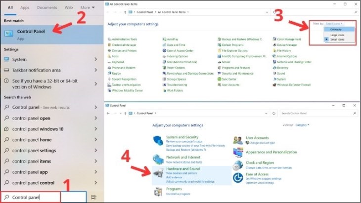  Bạn chọn Control Panel > Sau đó bạn thay đổi chế độ xem sang Category 