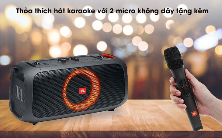 Loa bluetooth JBL Partybox On-The-Go tặng kèm 2 micro, hát karaoke dễ dàng mọi lúc