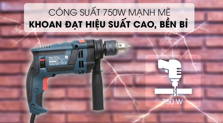 Máy khoan động lực điện Bosch GSB 16 RE 750W hoạt động mạnh mẽ với công suất tối đa 750W