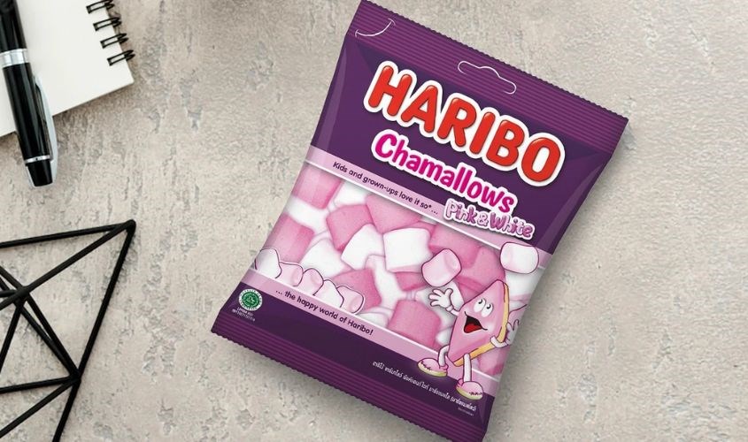 Kẹo xốp Haribo Chamallows Pink & White hương vani gói 70g (từ 3 tuổi)