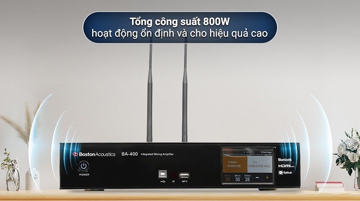 Amply Boston Acoustics BA400 800W có hiệu suất hoạt động ổn định cùng chất âm tốt, nghe hay Amply Boston Acoustics BA400 800W có hiệu suất hoạt động ổn định cùng chất âm tốt, nghe hay