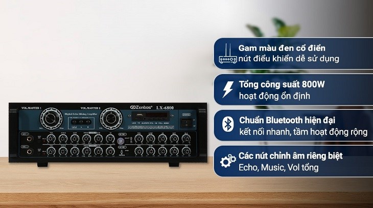 Amply Zenbos LX-6800 800W có giá bán khoảng 10.460.000 (Cập nhật tháng 5/2023 và có thể thay đổi theo thời gian) Amply Zenbos LX-6800 800W có giá bán khoảng 10.460.000 (Cập nhật tháng 5/2023 và có thể thay đổi theo thời gian)