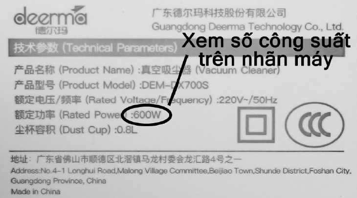 Xem công suất trên nhãn máy hút bụi hoặc trong hướng dẫn sử dụng đi kèm