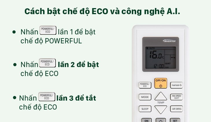 Cách kích hoạt chế độ ECO kết hợp AI trên remote máy lạnh