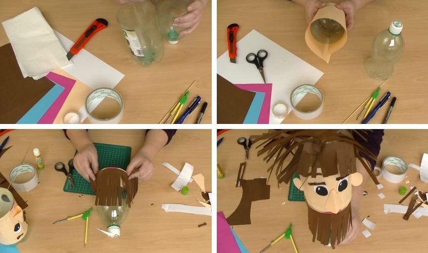 Cách làm con rối bằng chai nhựa thành hình búp bê