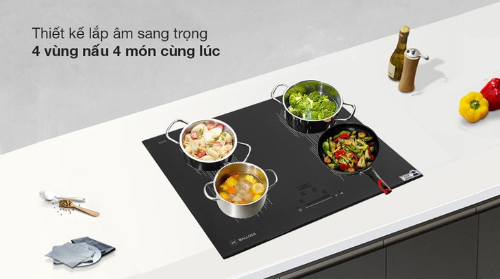 Bếp từ 4 vùng nấu lắp âm Malloca MI 594 LINEAR được thiết kế 4 vùng nấu cho phép bạn nấu được 4 món ăn cùng lúc, tiết kiệm thời gian