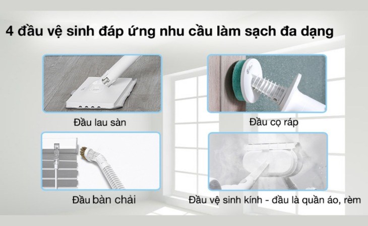 Máy vệ sinh hơi nước Deerma ZQ600 có 4 đầu vệ sinh đáp ứng đa dạng nhu cầu làm sạch