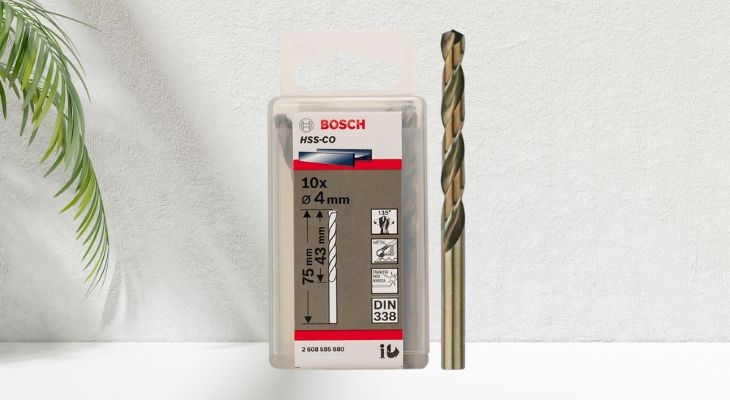Mũi khoan inox Bosch HSS-Co 4 mm (hộp 10 mũi) được làm bằng hợp kim chắc chắn chống mài mòn và chống nhiệt độ cao