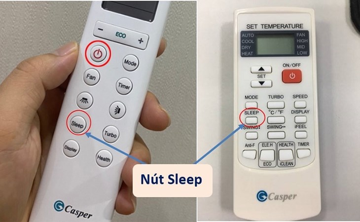 Nút Sleep trên điều khiển điều hòa Casper dùng để kích hoạt chế độ ngủ