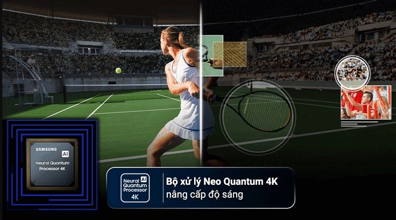 Smart Tivi OLED Samsung 4K 55 inch QA55S95B sử dụng bộ xử lý Neural Quantum 4K cao cấp cho màu sắc hiển thị vượt trội và có thể nâng cấp hình ảnh chất lượng thấp lên chuẩn 4K
