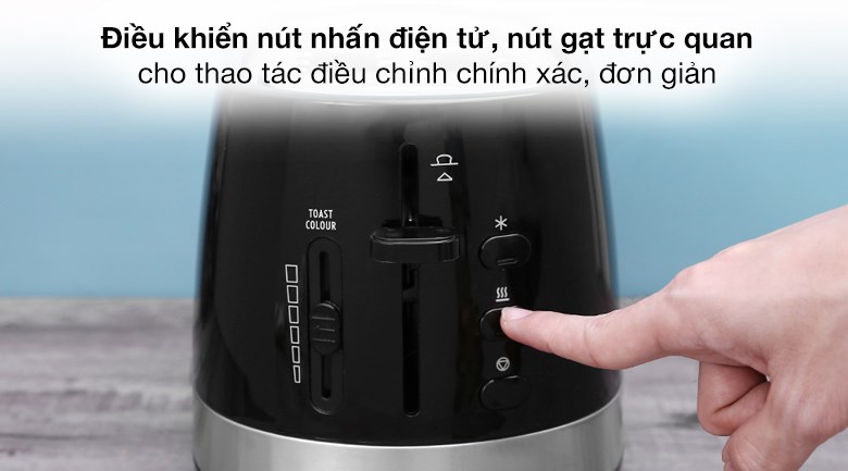 Máy nướng bánh mì Delonghi CTLA2103.BK Điều khiển nút nhấn điện tử và nút gạt cho thao tác đơn giản