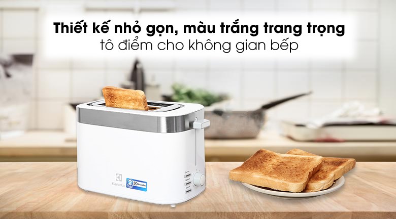 Máy nướng bánh mì Electrolux E2TS1-100W với thiết kế nhỏ gọn, màu sắc trang nhã