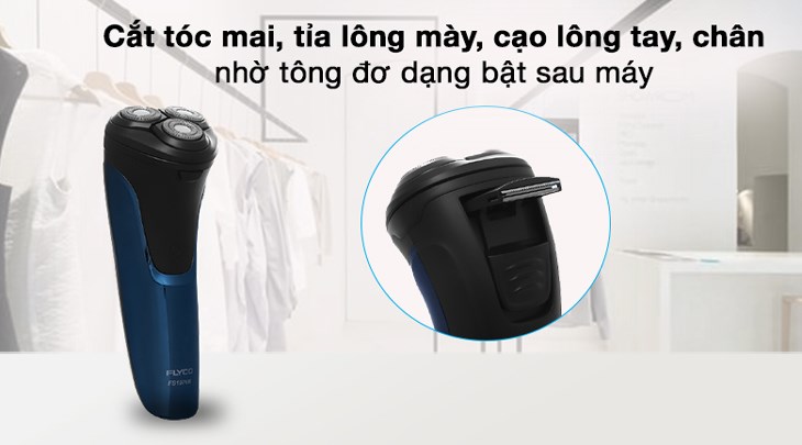Máy cạo râu khô và ướt Flyco FS197VN cho phép bạn cắt tóc mai, tạo kiểu râu, tỉa lông mày, cạo lông tay, chân thuận tiện