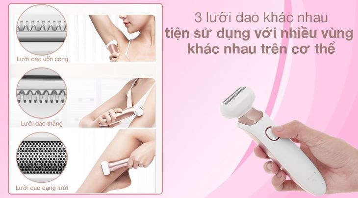 Máy triệt lông Flyco sở hữu 3 lưỡi dao khác nhau phục vụ làm sạch ở nhiều vùng khác nhau trên cơ thể