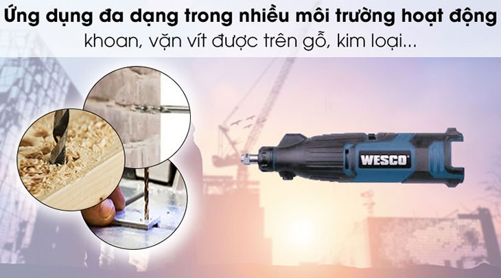 Máy khoan pin Wesco WS2539.9 12V (không kèm pin sạc) khoan được trên nhiều vật liệu phổ biến như: gỗ, bê tông, kim loại,...