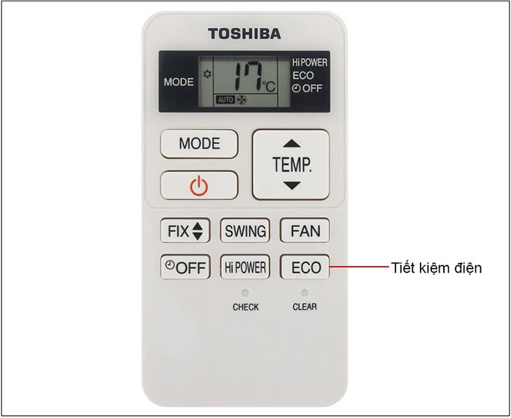 Nhấn nút ECO trên remote điều hòa Toshiba để kích hoạt chế độ tiết kiệm điện