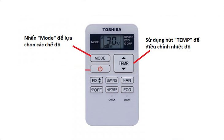 Điều chỉnh chế độ làm lạnh/sưởi ấm trên điều khiển điều hòa Toshiba