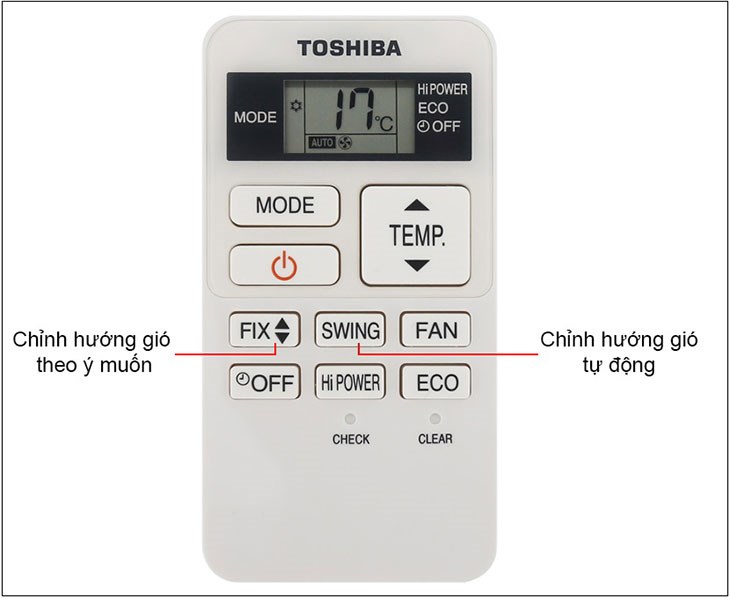 Điều chỉnh hướng gió trên điều khiển điều hòa Toshiba