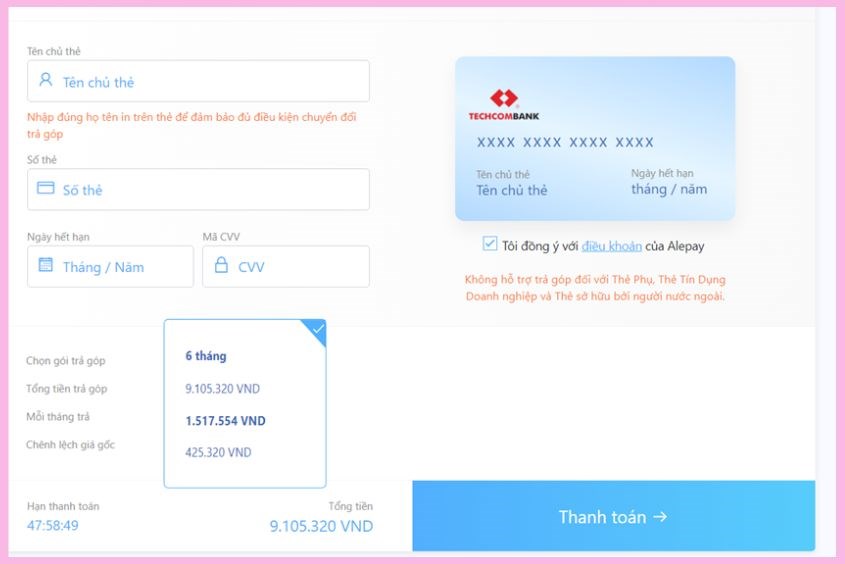 Cách mua hàng trả góp trên website AVAKids