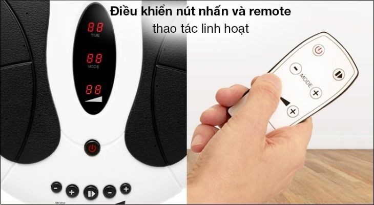 Máy massage chân Rio Beauty được trang bị các nút nhấn và remote điều khiển từ xa để bạn tùy chỉnh chế độ massage dễ dàng