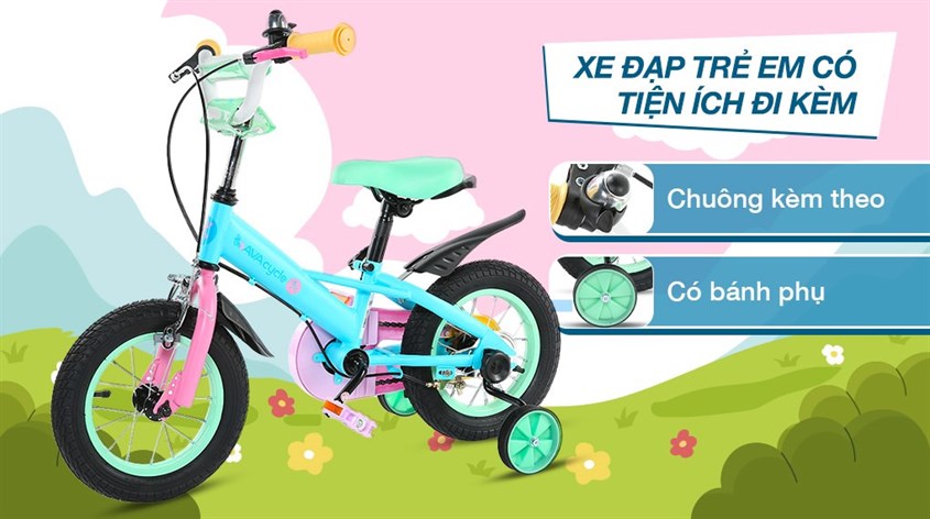 Xe đạp trẻ em AVACycle Macaroon JY906-12 12 inch được trang bị bánh phụ kèm theo, giúp trẻ giữ thăng bằng ổn định hơn