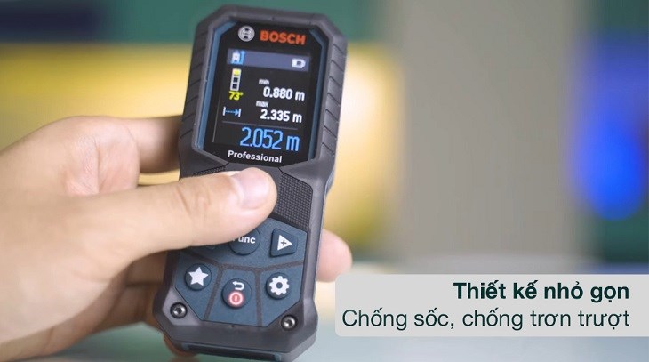 Máy đo khoảng cách laser Bosch GLM 50-23 G sở hữu thiết kế nhỏ gọn, khối lượng nhẹ 0.16kg