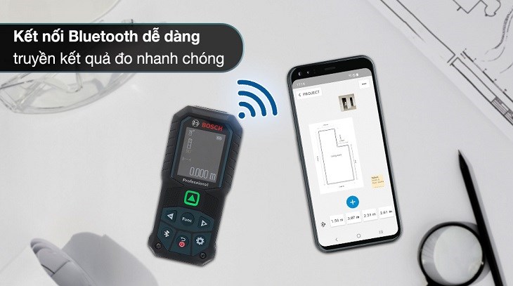 Máy đo khoảng cách Bosch có thể kết nối Bluetooth thông qua ứng dụng Bosch Measure On