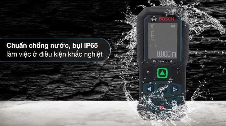Máy đo khoảng cách laser Bosch GLM 50-27 CGchống bụi nước IP65 có khả năng chống bụi và chống bắn tia nước tối ưu