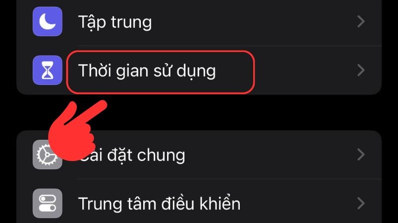 Chọn Thời gian sử dụng (Screen Time)