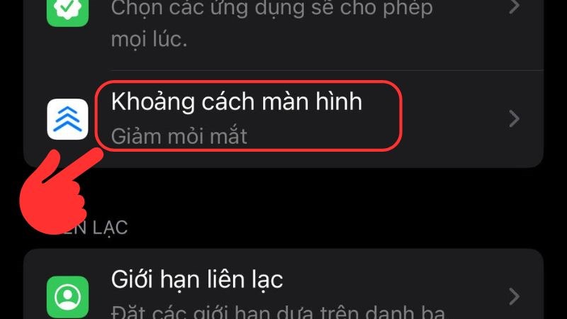 Chọn Khoảng cách màn hình (Screen Distance)