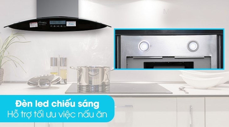 Máy hút mùi Apex được trang bị đèn LED tiện lợi, giúp quá trình nấu nướng thuận tiện hơn