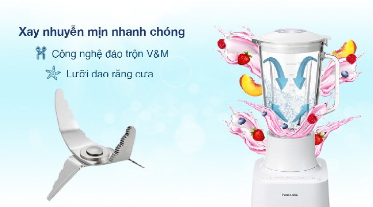 Máy xay sinh tố đa năng Panasonic MX-MG53C1CRA áp dụng công nghệ đảo trộn V&M, không gây ra hiện tượng vón cục