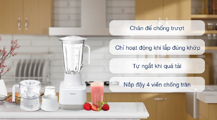Máy xay sinh tố đa năng Panasonic MX-MG53C1CRA trang bị khoá an toàn thông minh và tính năng tự điện khi quá tải, an toàn cho người dùng