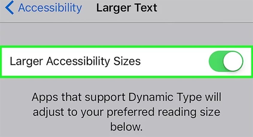 Sau đó, bạn bật Larger Accessibility Size