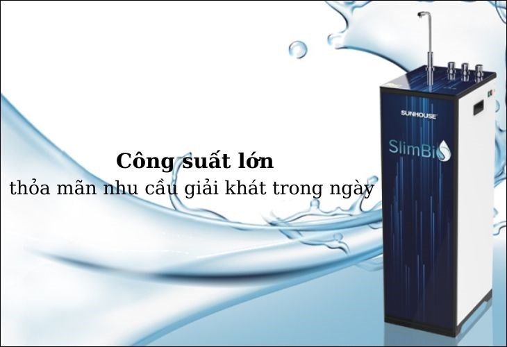 Với công suất lớn, máy lọc nước RO nóng nguội lạnh Sunhouse SHA76213CK 10 lõi giúp cung cấp nước nhanh chóng