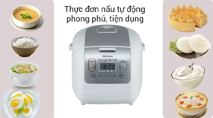Nồi cơm điện tử Toshiba 1.8 lít RC-18NMFVN(WT) sở hữu nhiều chế độ nấu được cài đặt sẵn