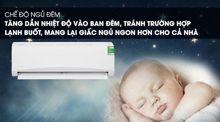 Máy lạnh Midea 1 HP MSAFA-10CRN8 mang lại giấc ngủ thoải mái với chế độ ngủ đêm