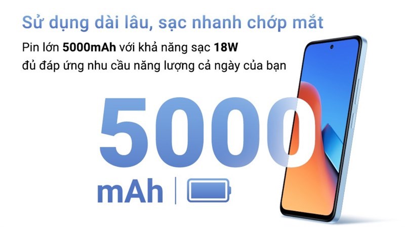 Redmi 12 được tích hợp viên pin có dung lượng lên đến 5000 mAh