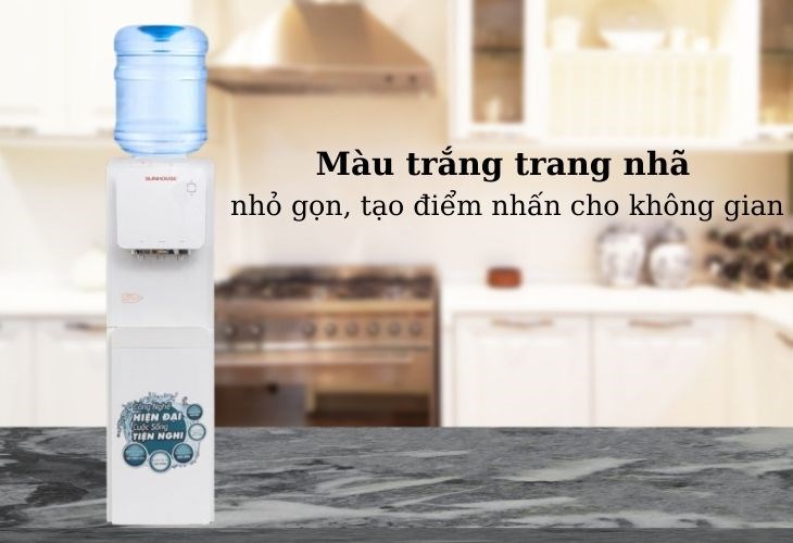 Cây nước nóng lạnh Sunhouse SHD9546 670W được thiết kế tinh tế và độc đáo với màu trắng trang nhã, 