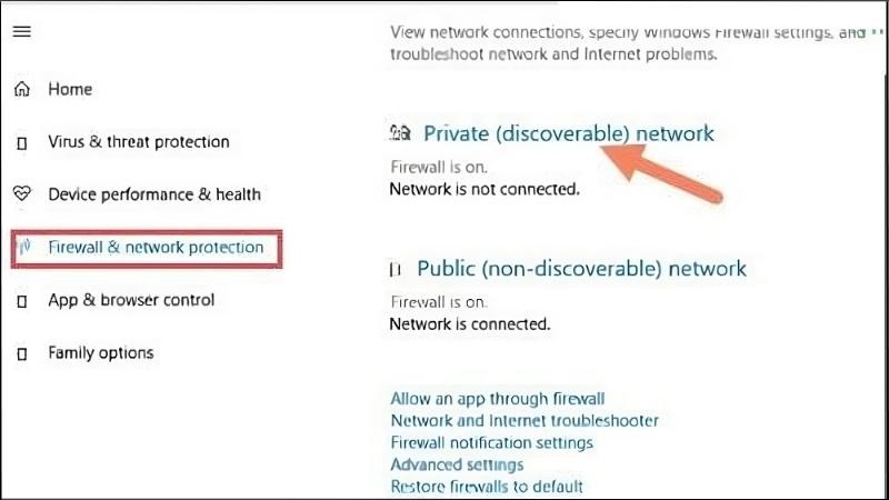 Tick vào Private network và Public network