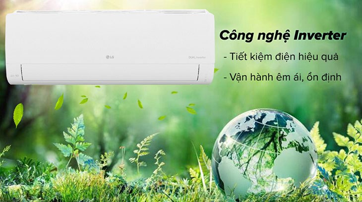 Máy lạnh LG Inverter 1.5 HP V13WIN trang bị công nghệ Dual Inverter giúp hoạt động êm ái, giảm tiêu thụ điện đến 70% mà vẫn duy trì độ lạnh ổn định