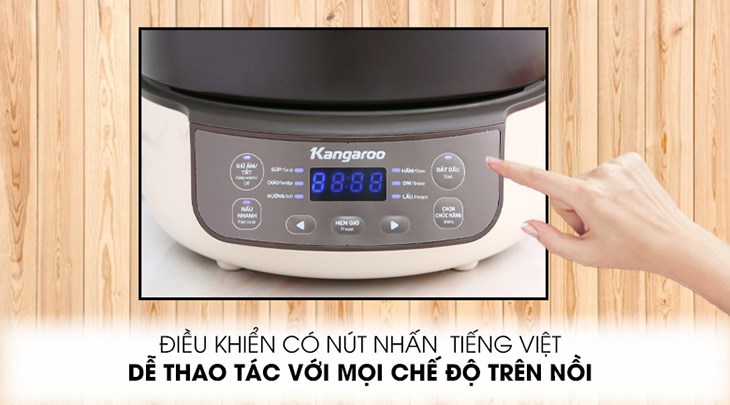 Nồi hầm dưỡng sinh Kangaroo KG3SC1 3 lít sử dụng bảng điều khiển nút nhấn tiếng Việt, thuận tiện sử dụng các chế độ trên nồi