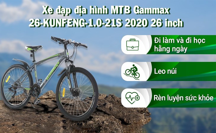 Xe Đạp Địa Hình MTB Gammax 26-Kunfeng-1.0-21S 2020 26 inch sở hữu khung sườn bằng nhôm chắc chắn, đảm bảo hoạt động ổn định và an toàn ngay cả khi bạn đạp xe trên đường dài