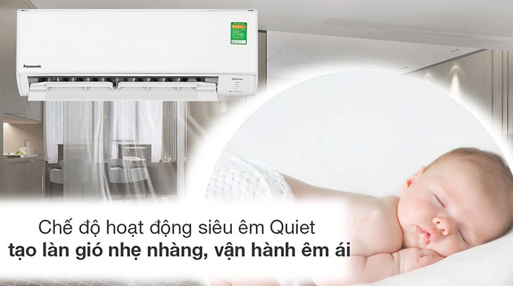 Máy lạnh Panasonic Inverter 1.5 HP CU/CS-PU12ZKH-8M trang bị chế độ Quiet vận hành êm ái, đảm bảo không gian phòng tĩnh lặng để bé yêu ngủ ngon và sâu