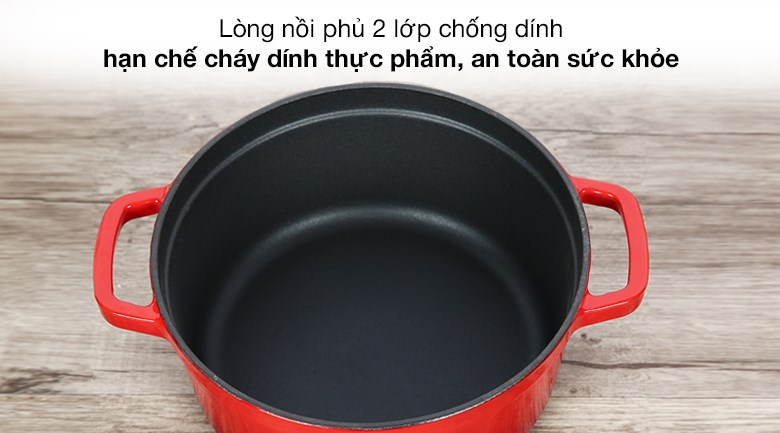 Nồi gang đúc 24 cm Rapido RK24-RD với lòng nồi phủ 2 lớp chống dính