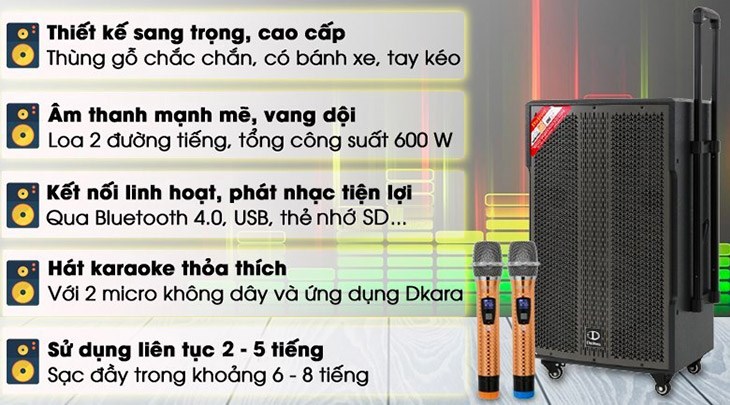 Loa kéo karaoke Dalton TS-15G600X 600W thể hiện rõ từng âm sắc một cách vang dội đầy mạnh mẽ mà vẫn giữ được chất lượng âm thanh nguyên bản 