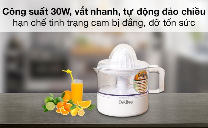 Máy vắt cam Delites 30W JC3000-GS có công suất 30W giúp vắt nhanh mà không tiêu hao nhiều sức lực