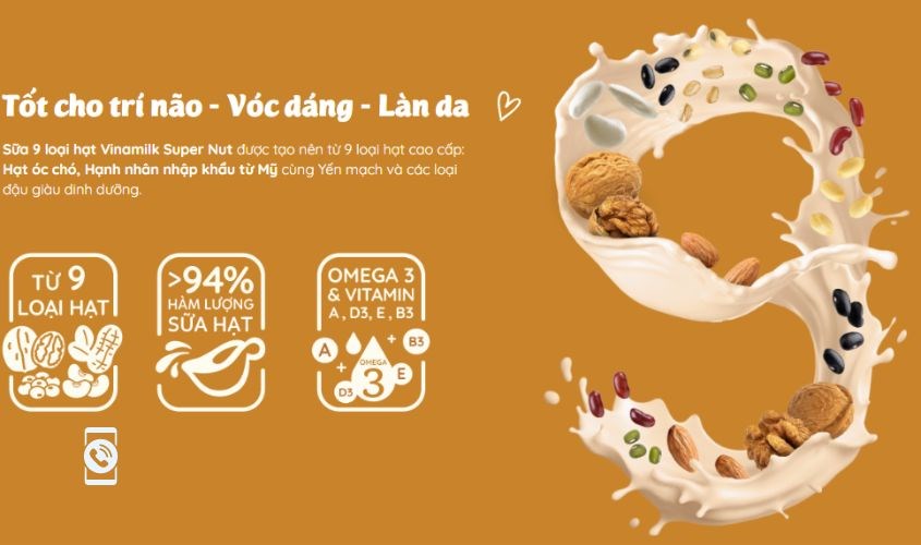 Sữa 9 loại hạt Super Nut chứa nhiều thành phần dinh dưỡng tốt cho cơ thể